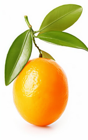 Fresh tangerine with green leaves isolated on a white background.の素材