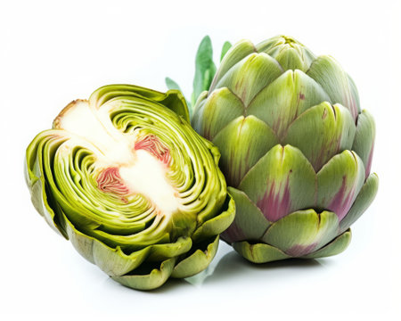 Fresh artichokes isolated on white background. Healthy food concept.の素材