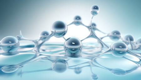 3d illustration of molecule structure over blue background with water dropletsの素材