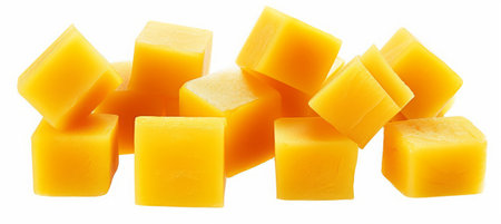 Pieces of cheese isolated on white background. Close-up.の素材