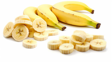 Banana slices isolated on a white background. Healthy food concept.の素材