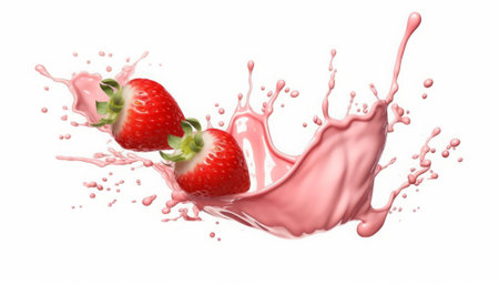 strawberry juice splash isolated on white background. 3d renderingの素材