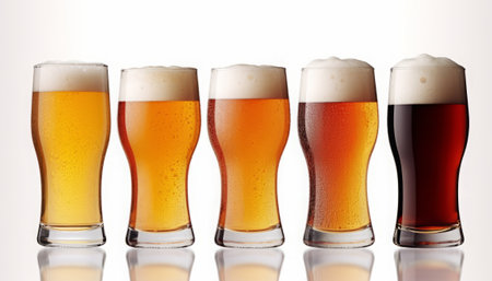 Three glasses of beer isolated on a white background. 3d illustrationの素材