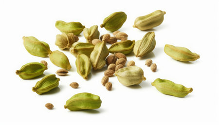 Cardamom seeds isolated on white background. Close-up.の素材