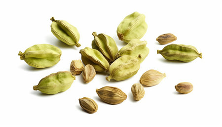 Cardamom pods isolated on white background. Spices and herbsの素材