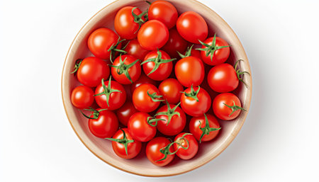 Cherry tomatoes in a bowl isolated on white background. 3d illustrationの素材