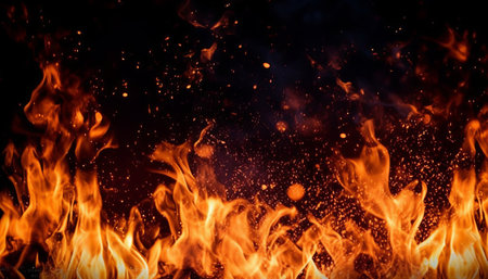 Fire flames on black background. Abstract fire flames on black background.の素材