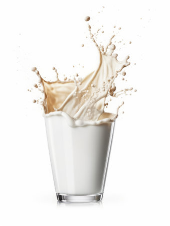 Milk splash in a glass isolated on white background. 3d illustrationの素材
