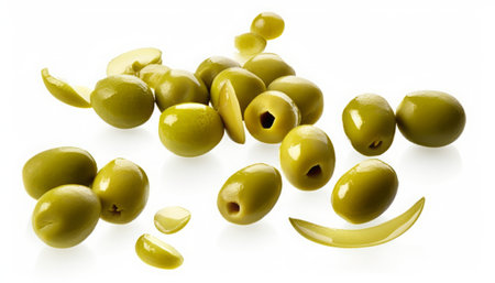 green olives isolated on a white background. studio. photo.の素材