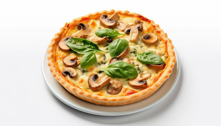 Pizza with mushrooms and mozzarella on a white background.の素材