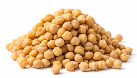 Heap of raw chickpeas isolated on a white background.の素材