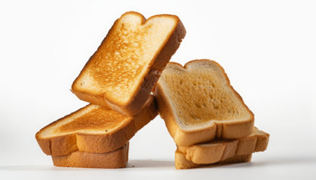 Toasted bread isolated on a white background, close up shot.の素材