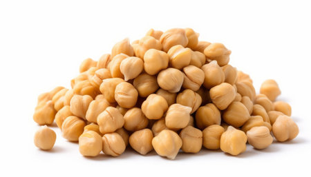 chickpeas isolated on white background closeup. studio shotの素材