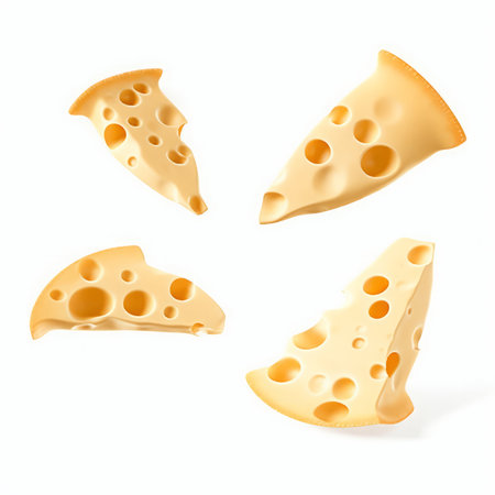 Cheese slices isolated on a white background. 3d illustration.の素材