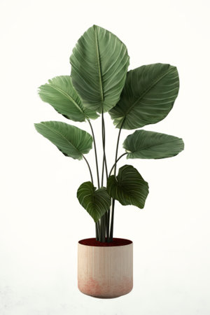 Caladium in a pot on a white background. 3d renderingの素材