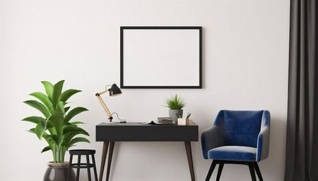 Mock up poster frame in interior background, 3D Illustrationの素材