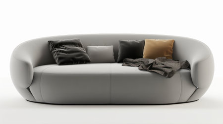 Modern gray sofa with pillows on a white background. 3d renderの素材