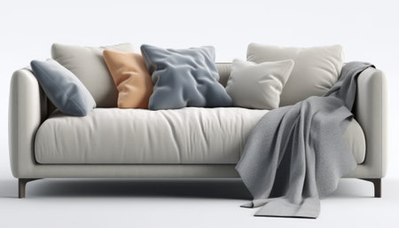 3d rendering of a sofa with pillows isolated on white backgroundの素材