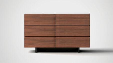 3d rendering of a wooden chest of drawers isolated on gray backgroundの素材