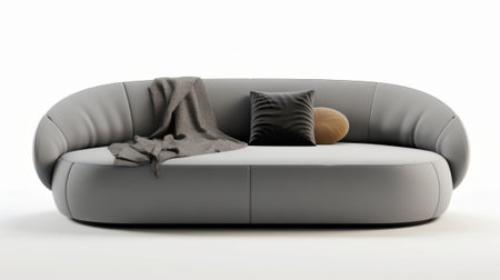 Sofa with cushions and plaid on a white backgroundの素材