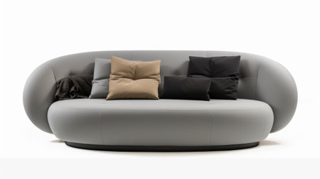 Modern gray sofa with pillows on white background. 3d renderの素材