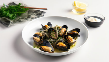 Mussels in oyster sauce with parsley and mayonnaiseの素材
