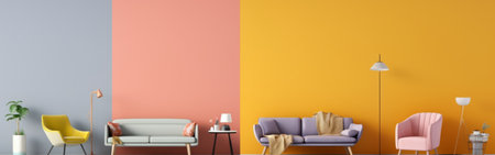 Living room interior with sofa and armchair, 3d render illustrationの素材