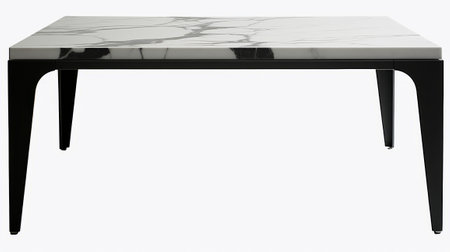 Black marble table isolated on white background. 3d render. Side view.の素材