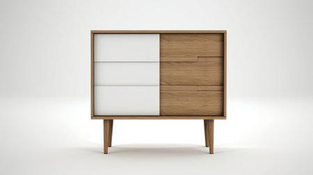 3d rendering of a wooden chest of drawers in white backgroundの素材