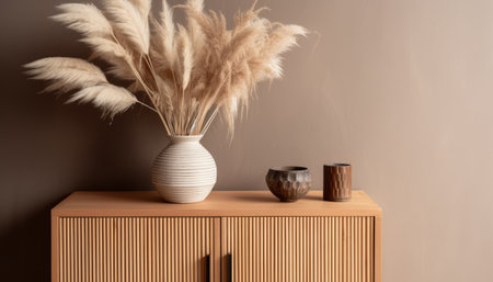 Vase with pampas grass on chest of drawers in roomの素材