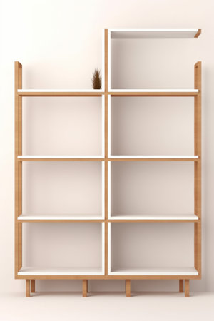 3d rendered bookshelves with wooden handles on a light backgroundの素材