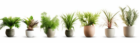 Set of green plants in pots isolated on white background. Vector illustration.の素材