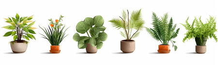 Set of indoor plants in pots isolated on white background. Vector illustration.の素材