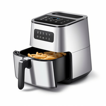 Modern toaster with potato chips isolated on white background. 3d renderの素材