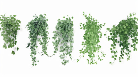 Creative layout made of green leaves isolated on white background. Flat lay, top view. Nature concept.の素材