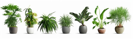 Set of different houseplants in pots isolated on white background. 3d rendering.の素材