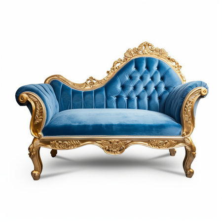 Classic blue armchair isolated on white background. 3d render illustrationの素材