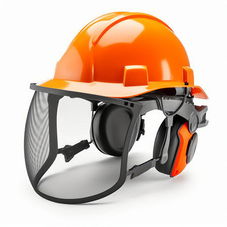 Safety helmet and earmuffs isolated on white background. 3d illustrationの素材