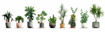 Set of different house plants in pots isolated on white background. Vector illustration.の素材