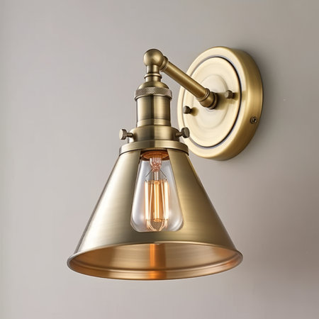 Vintage wall lamp on a gray background. 3d rendering.の素材