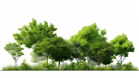 Trees isolated on white background. 3d rendering, 3d illustration.の素材