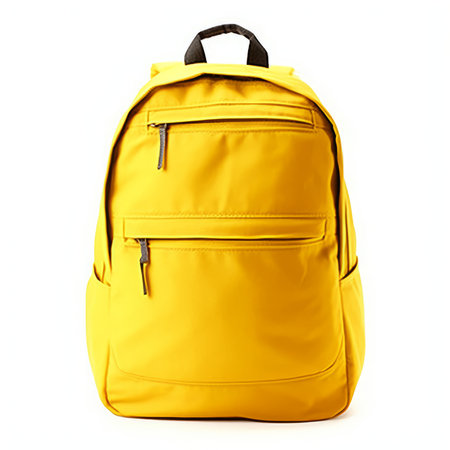 Yellow backpack isolated on a white background. 3d render image.の素材
