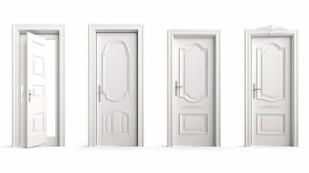 Realistic Detailed 3d Closed White Door Set. Vector illustrationの素材