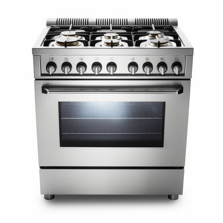 Stainless steel gas stove on a white background. 3d renderingの素材