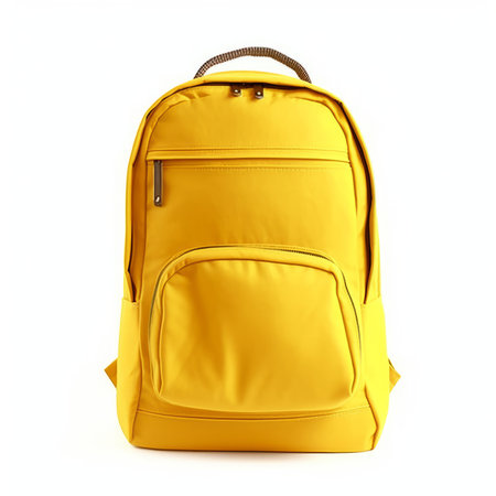 Yellow backpack isolated on a white background. 3d render image.の素材