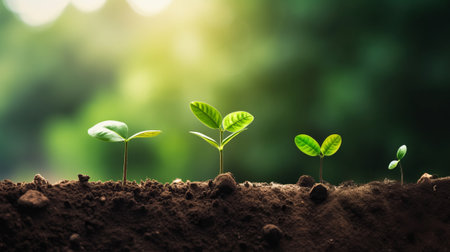 Green plant seedling illustrating concept of new life and environmental conservation.の素材