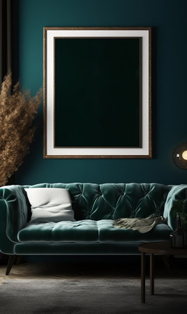 interior with green sofa, mock up poster, 3d renderの素材