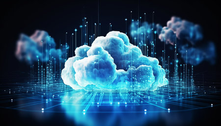 Cloud computing technology concept. 3d rendering toned image double exposureの素材