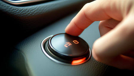 Close-up of a male hand turning the button on a carの素材