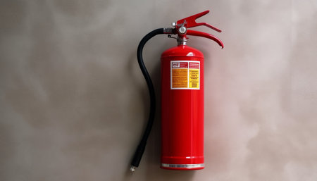 Fire extinguisher on the wall. Fire safety equipment. Fire protection.の素材